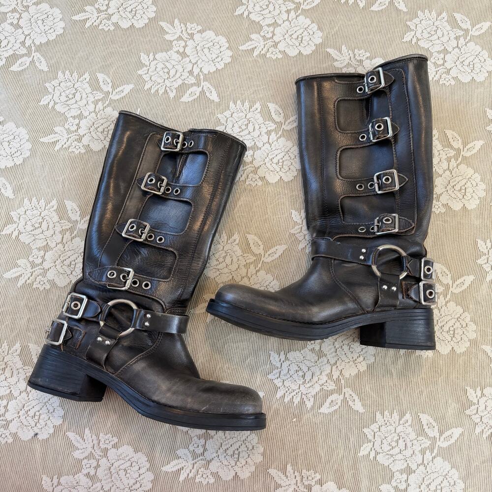 Steve Madden Rocky Black Leather Moto Boots Size 8